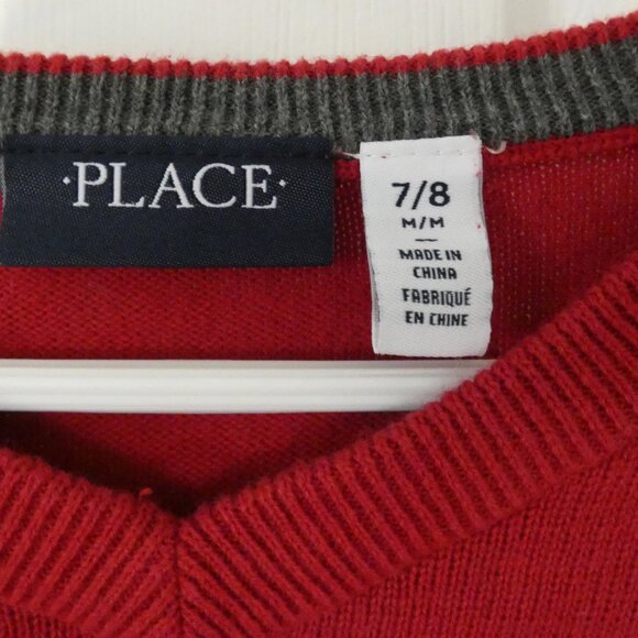 5 for $20 📢 The Children's Place Classic Red Boys V Neck Sweater Sz 7/8 - Picture 2 of 3